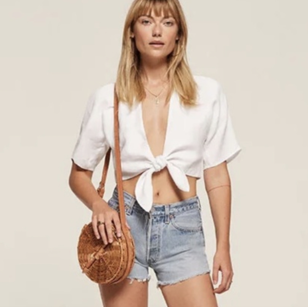 Reformation Pearl Tie Front Top
